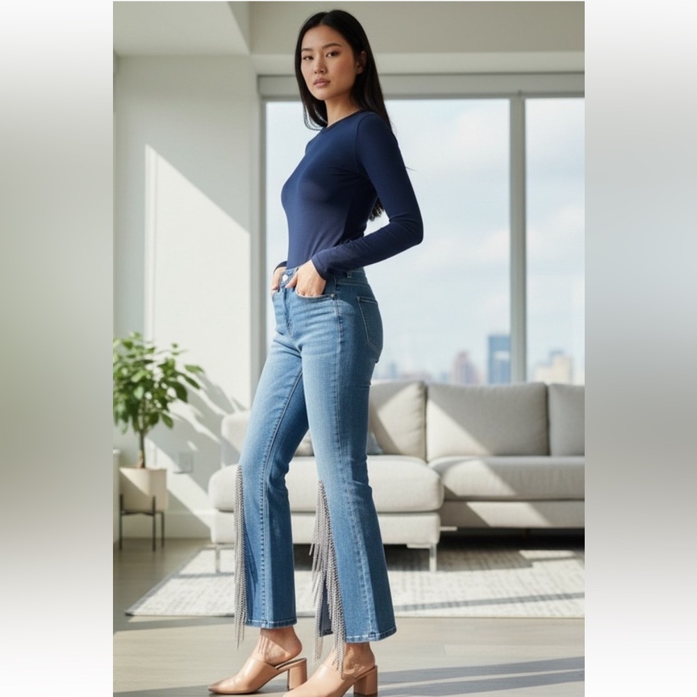 Blue B Rhinestone Fringe Jeans - Picture 3 of 13
